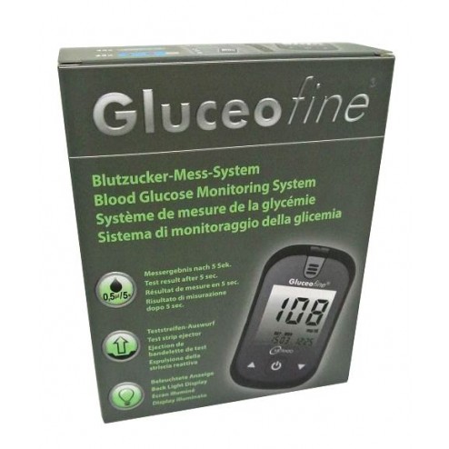 Gluceofine Blutzuckermessgerät - 1 Set mg/dl bzw. mmol/l (umschaltbar)