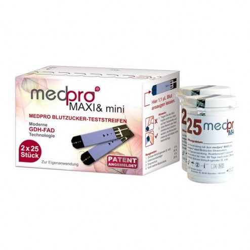 Medpro Maxi & mini Blutzuckerteststreifen, 50 Stück