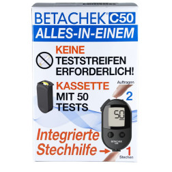 Betachek C50 Blutzuckermessgerät mg/dl, 1 Stück,  inkl. 1 Testkassette (50 Stück) + 10 Lanzetten
