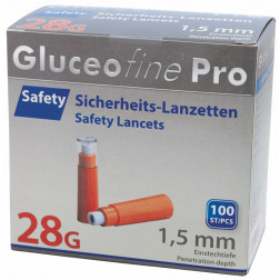 Gluceofine Pro Safety 28 G x 1,5 mm, Sicherheitslanzetten 100 Stück