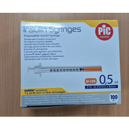 Insulin Syringes U 100, 0,5 ml, 31 G, 0,25 x 8 mm, 100 Stück